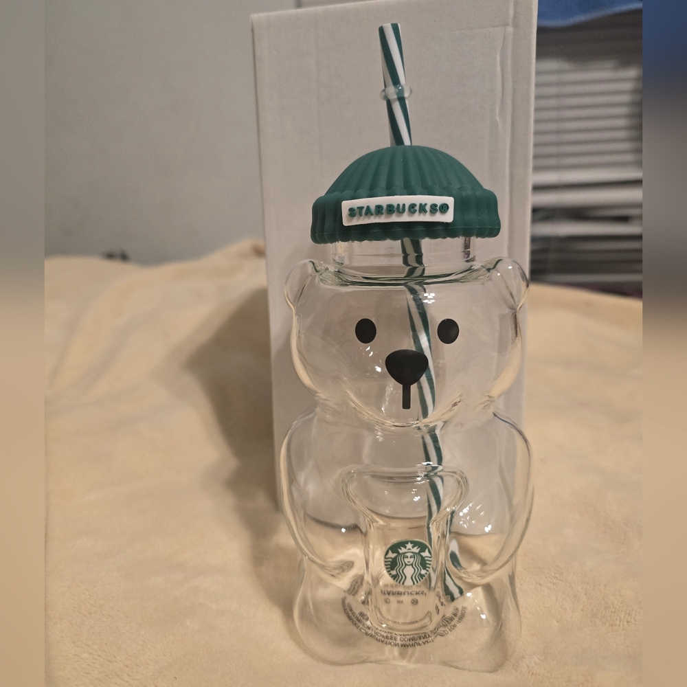 Starbucks Bear Glass Tumbler with Straw